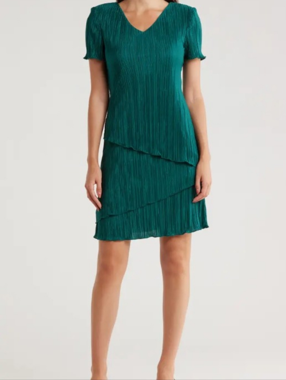 Connected Apparel Plisse TieredDress V neck *106#